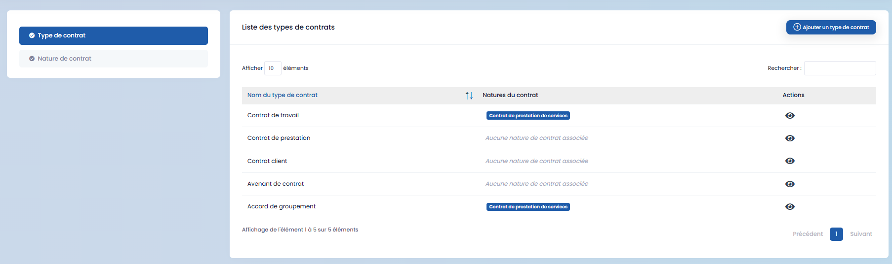 Contract Types Settings